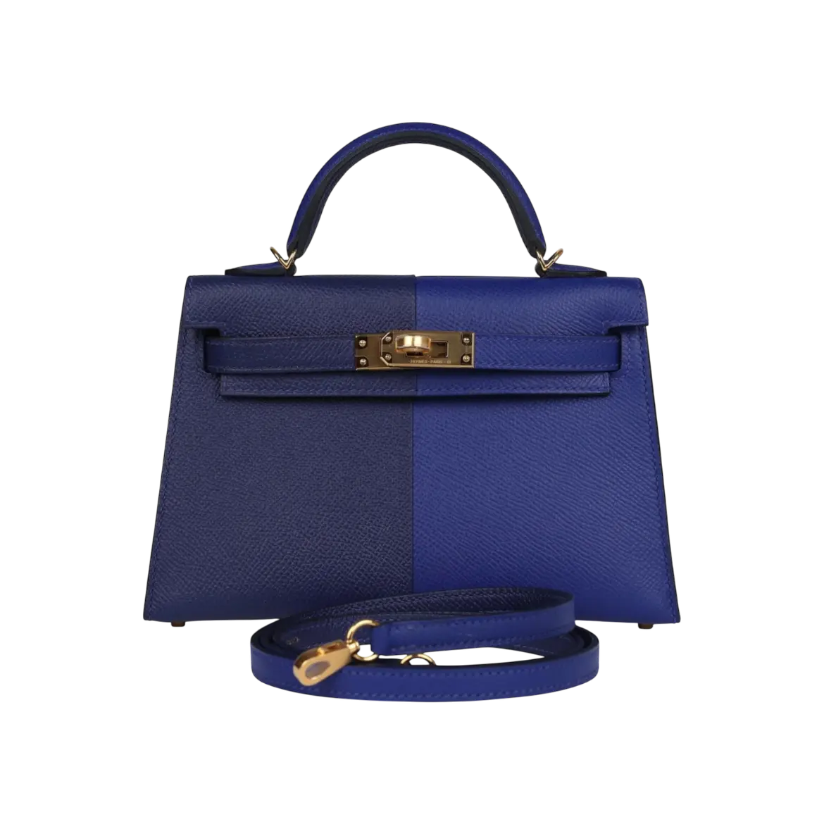 Hermès Mini Kelly Sellier Bleu Electric / Bleu Encre Epsom Gold Hardware Chrome Dubai