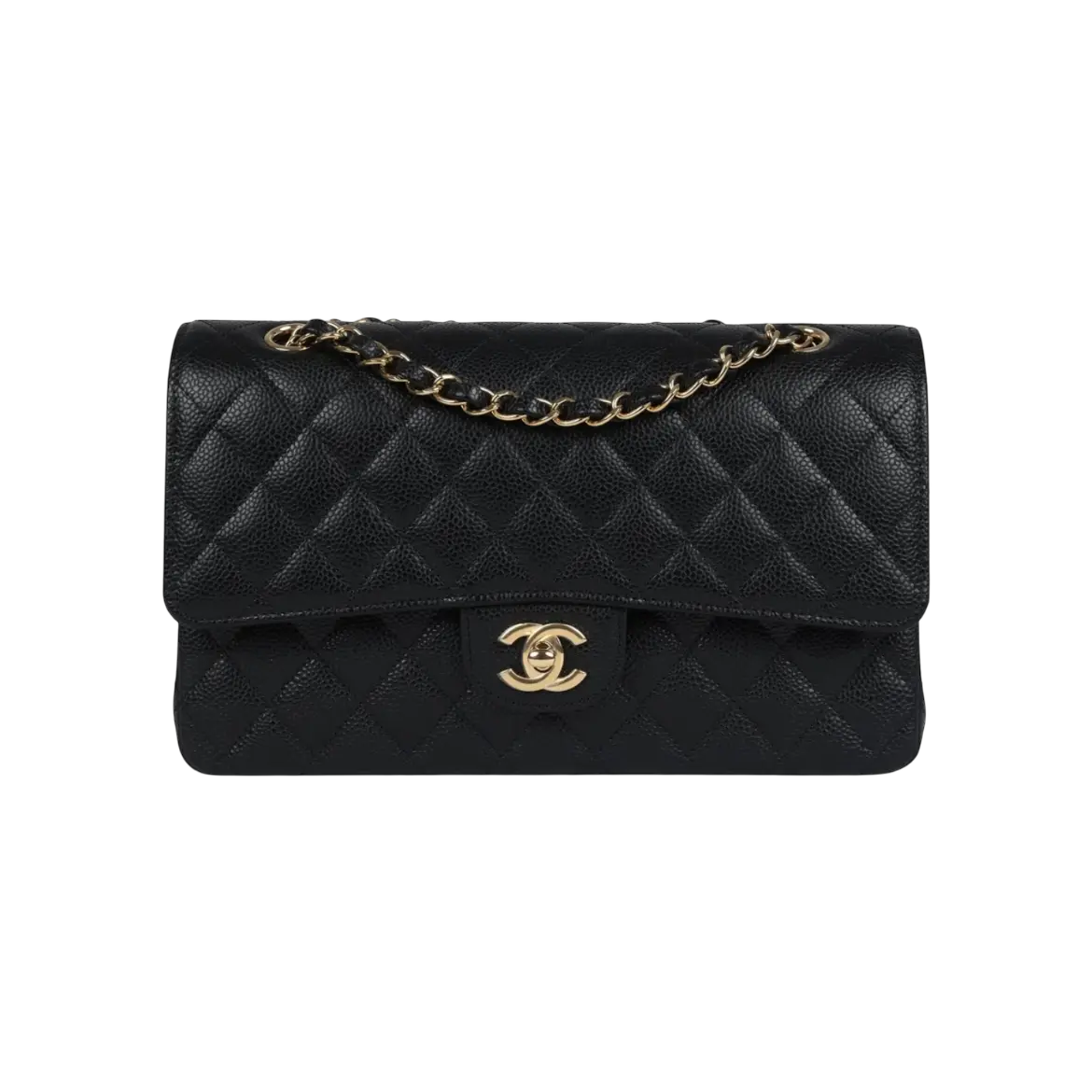 Chanel Classic Double Flap Bag Black Caviar Gold Hardware Chrome Dubai