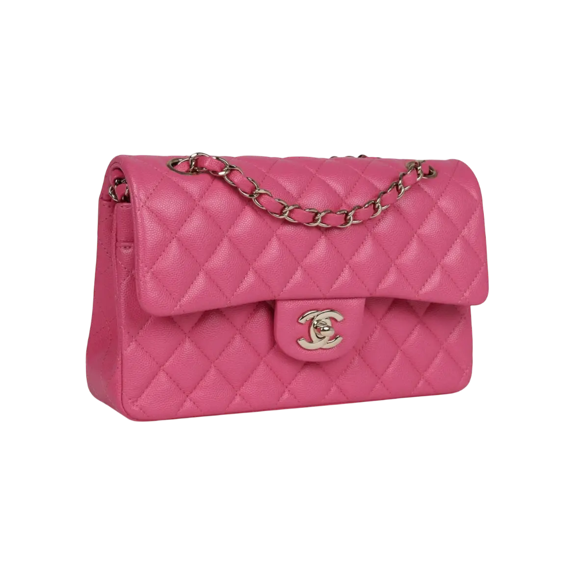 Chanel Classic Double Flap Dark Pink Caviar Light Gold Hardware Chrome Dubai