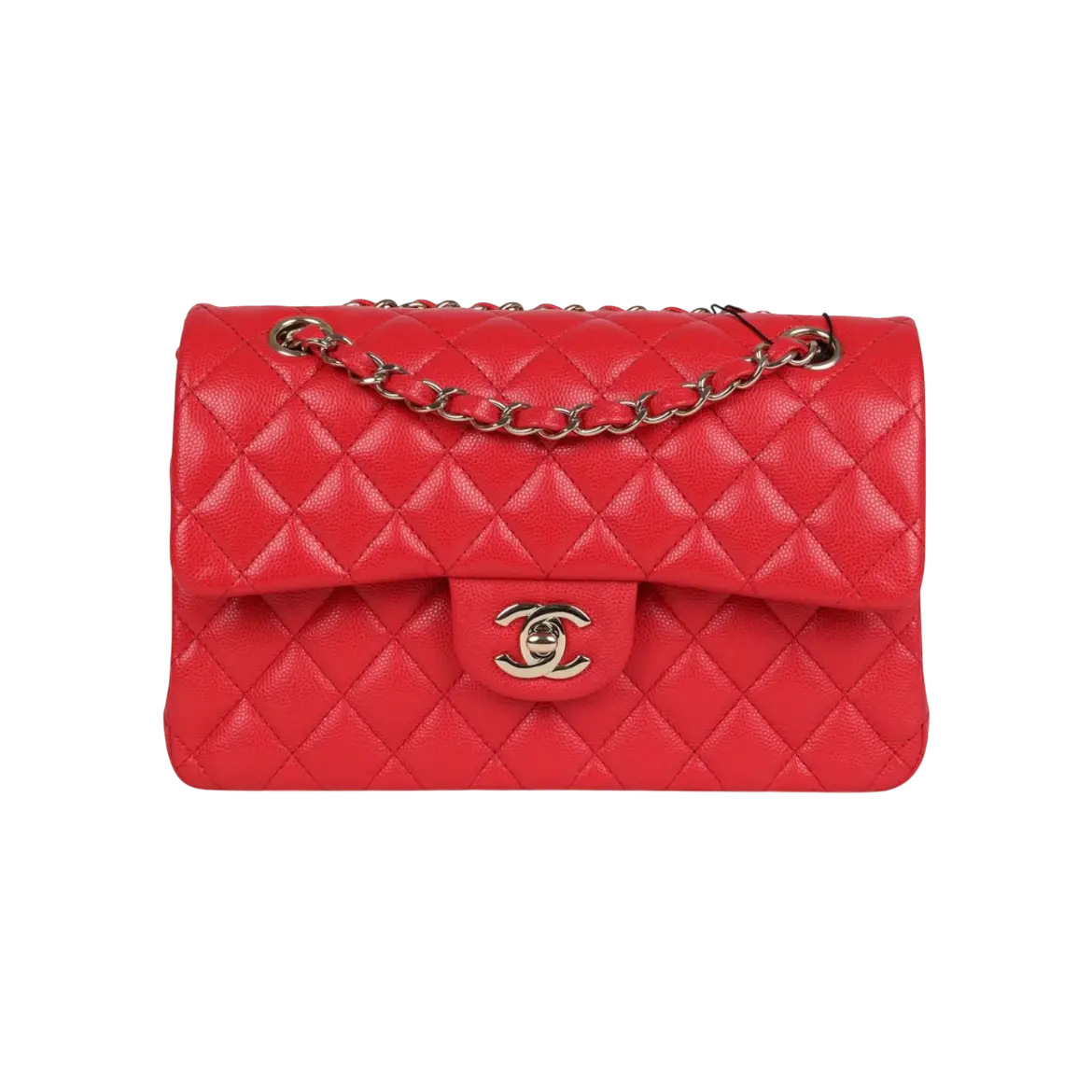Chanel Classic Double Flap Bag Red Shiny Caviar Light Gold Hardware Chrome Dubai