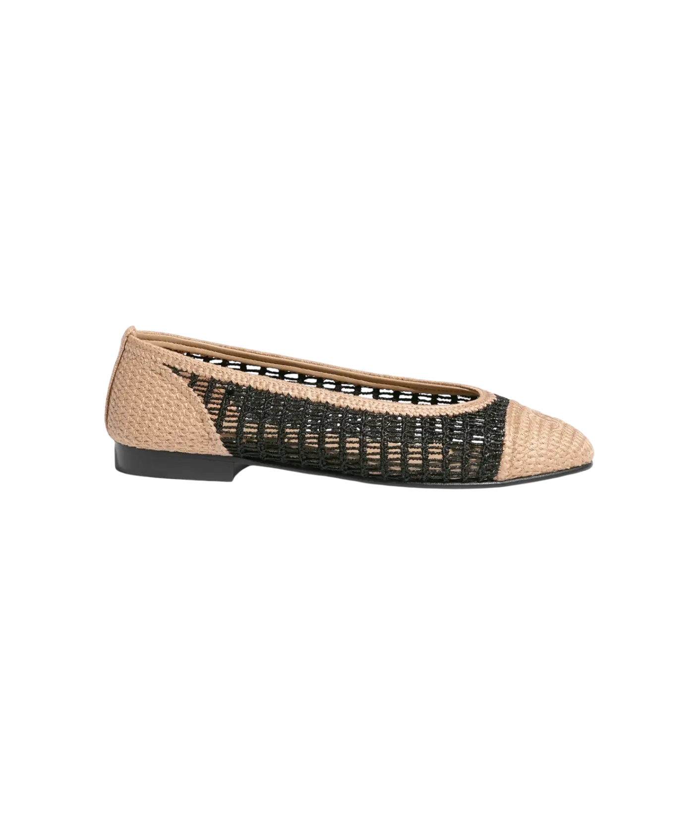 Chanel Ballet Flats Black & Beige Raffia Chrome Dubai