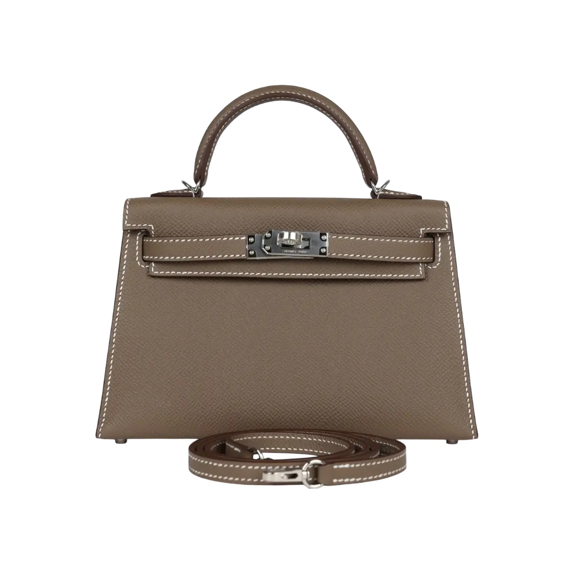 Hermès Mini Kelly Sellier Etoupe Epsom Palladium Hardware Chrome Dubai