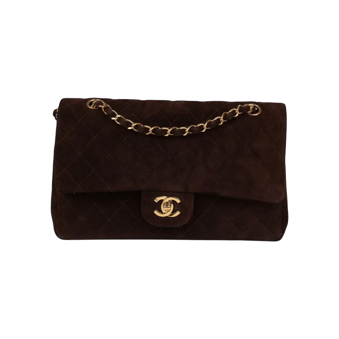 Chanel Classic Double Flap Bag Brown Suede Gold Hardware Chrome Dubai