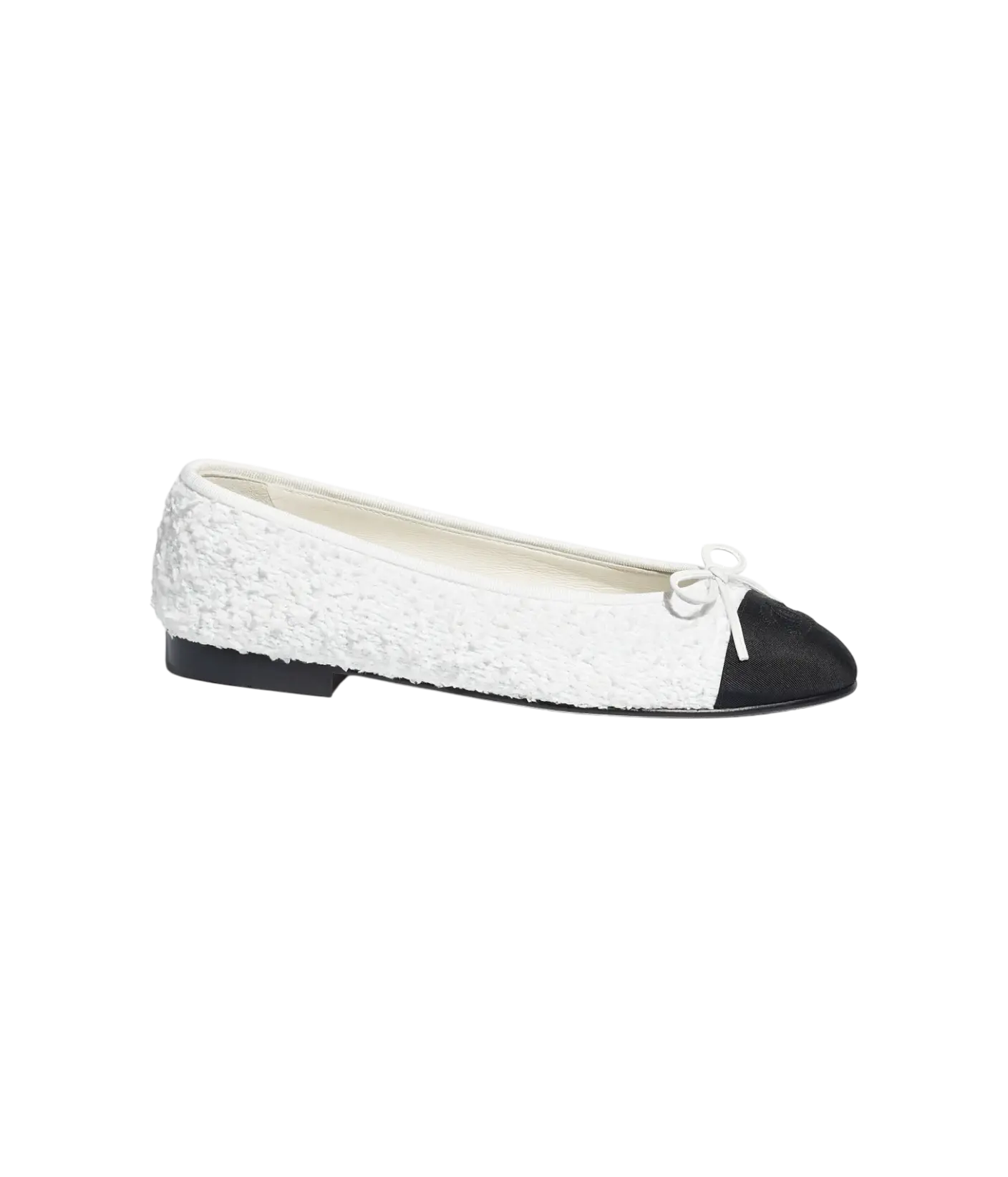 Chanel Ballet Flats White & Black Cotton Tweed / Grosgrain Chrome Dubai