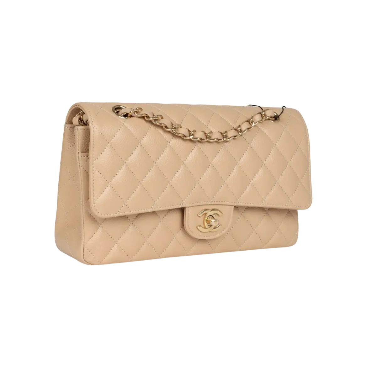 Chanel Classic Double Flap Beige Caviar Gold Hardware Chrome Dubai