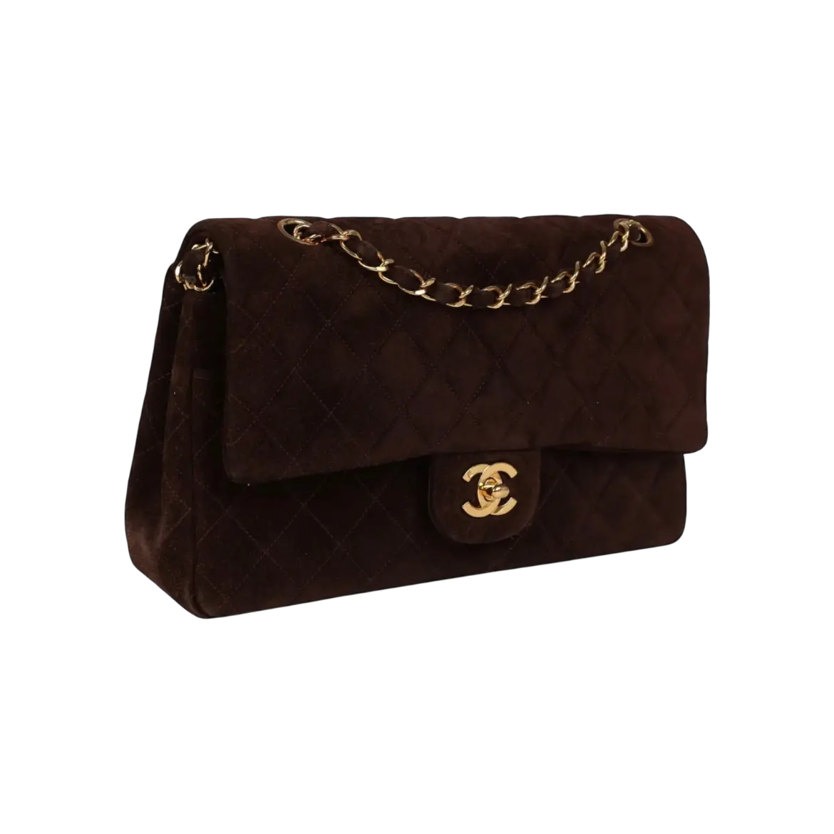 Chanel Classic Double Flap Bag Brown Suede Gold Hardware Chrome Dubai