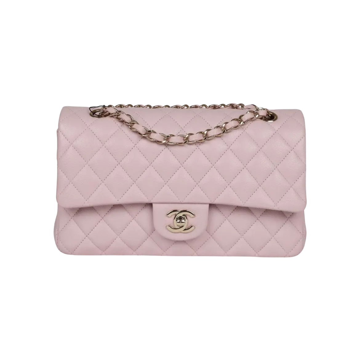 Chanel Classic Double Flap Bag Light Pink Lambskin Light Gold Hardware Chrome Dubai