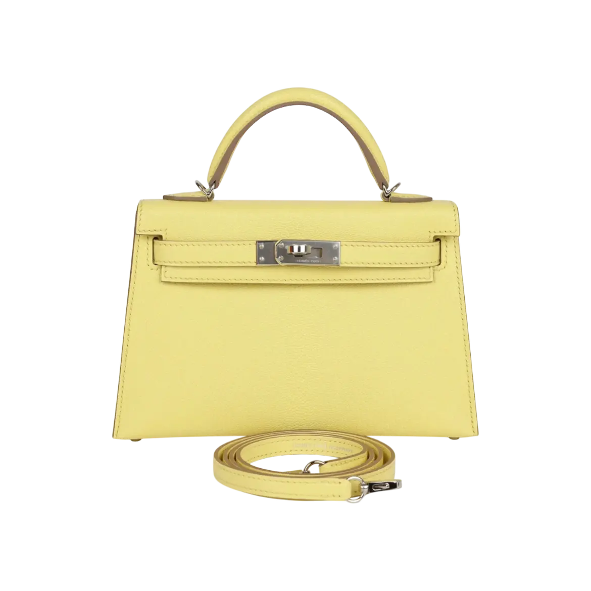 Hermès Mini Kelly Sellier Limoncello Chevre Palladium Hardware Chrome Dubai