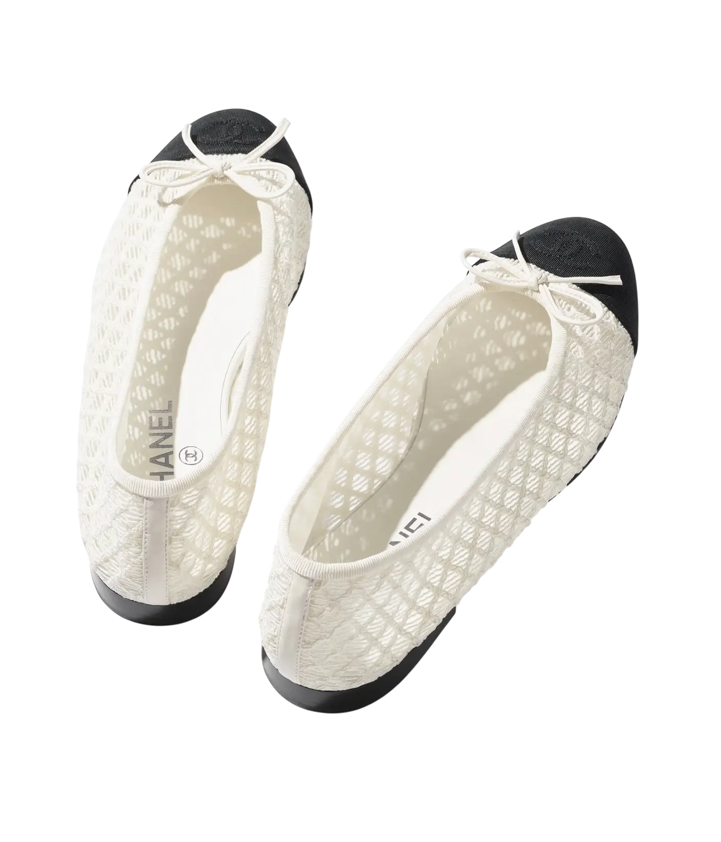 Chanel Ballet Flats White & Black Embroidery / Grosgrain Chrome Dubai