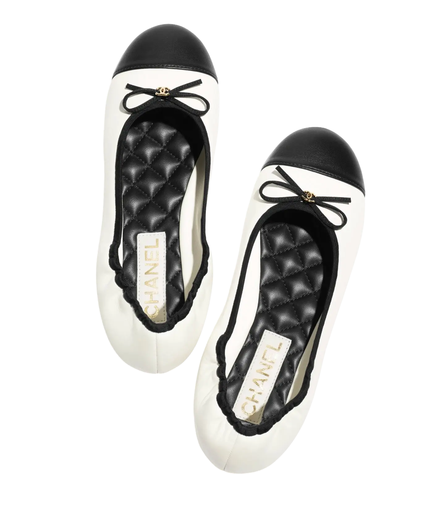 Chanel Ballet Flats White & Black Lambskin Chrome Dubai