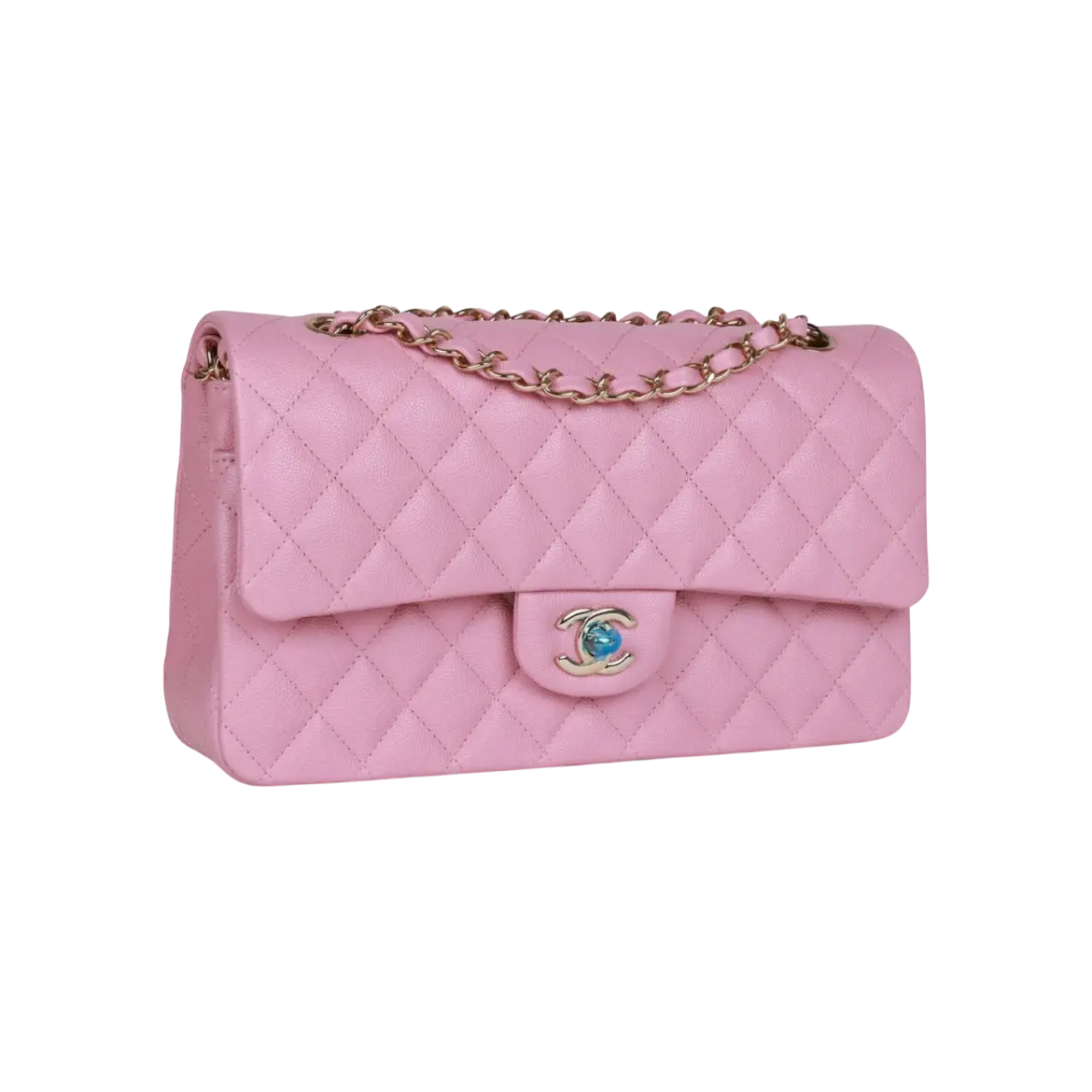 Chanel Classic Double Flap Bag Dark Pink Caviar Light Gold Hardware Chrome Dubai