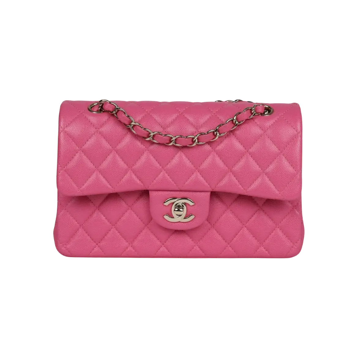 Chanel Classic Double Flap Dark Pink Caviar Light Gold Hardware Chrome Dubai