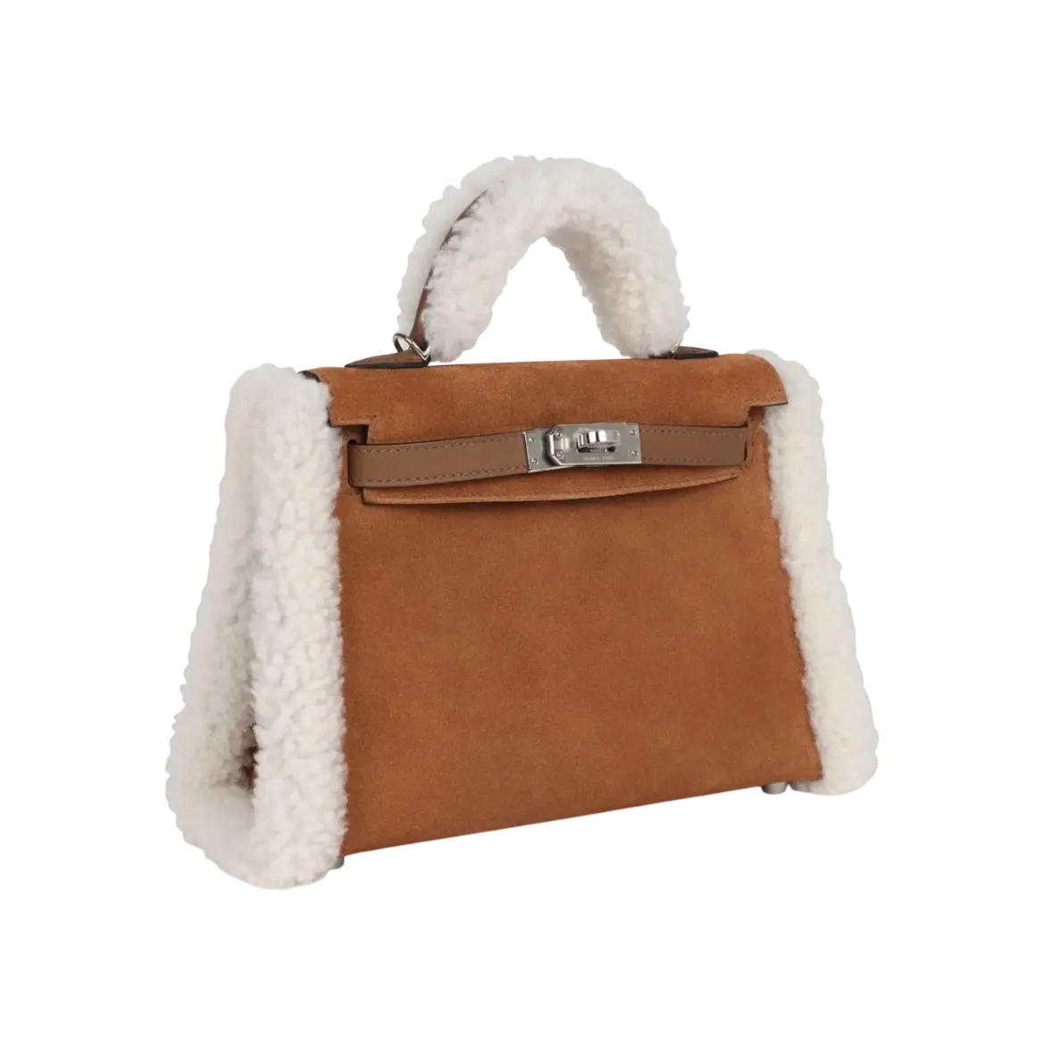 Hermès Mini Kelly Teddy Chamois Shearling / Swift Palladium Hardware Chrome Dubai