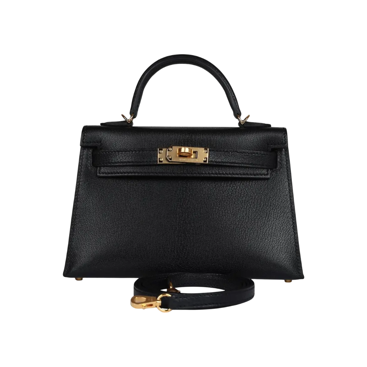 Hermès Mini Kelly Sellier Black Chevre Mysore Gold Hardware Chrome Dubai