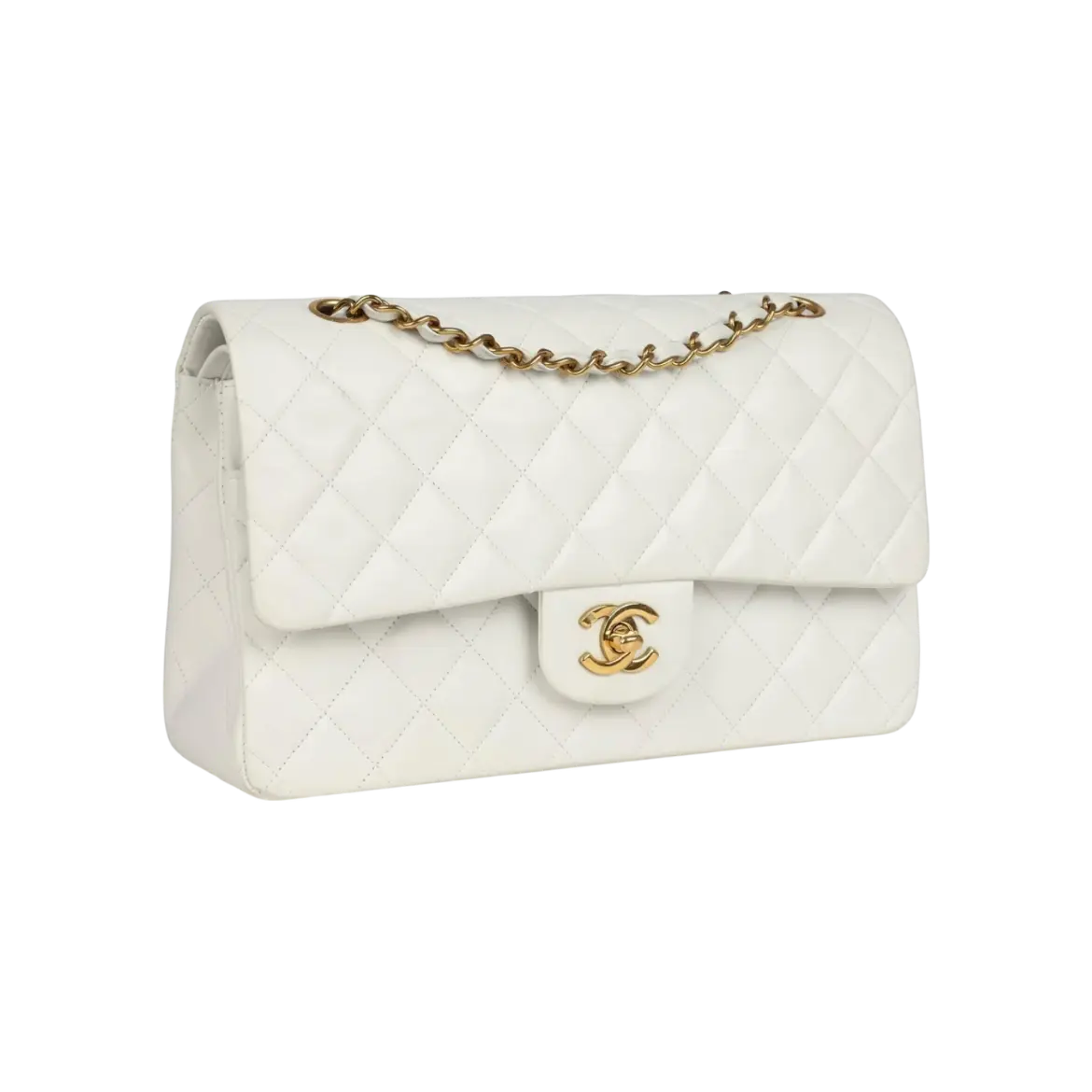 Chanel Classic Double Flap Bag White Lambskin Gold Hardware Chrome Dubai