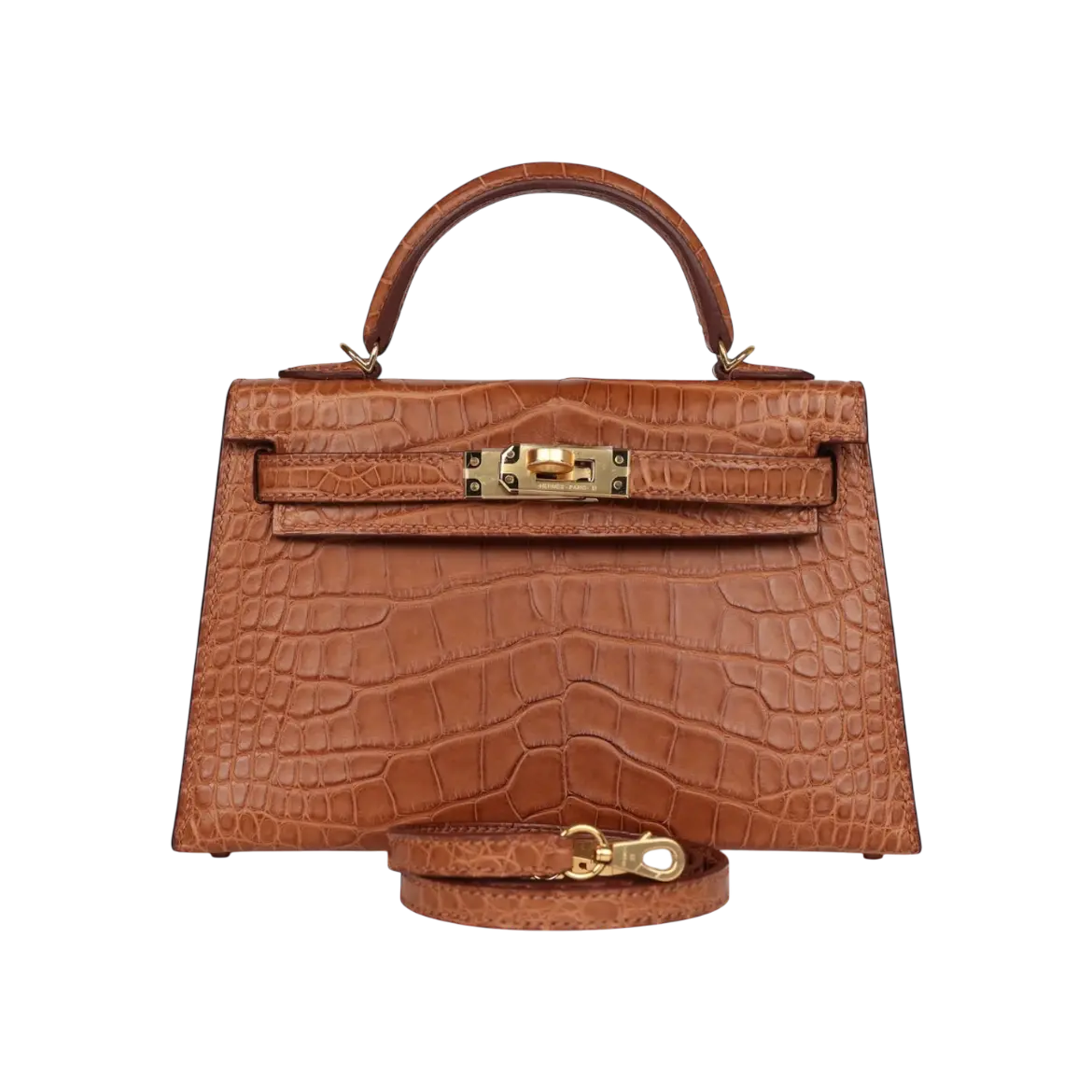 Hermès Mini Kelly Sellier Gold Matte Alligator Gold Hardware Chrome Dubai