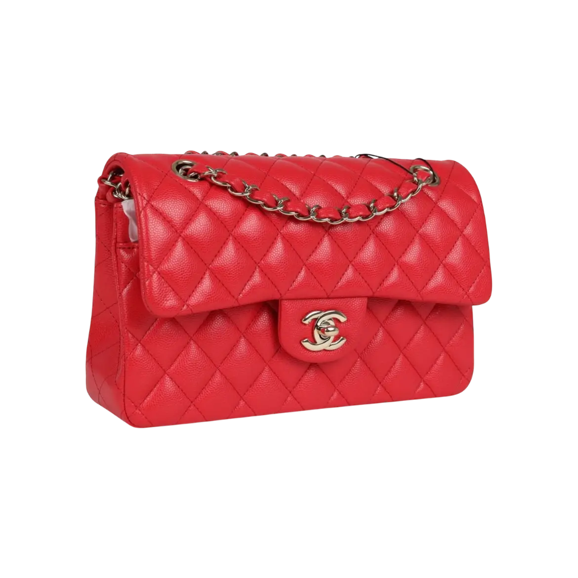 Chanel Classic Double Flap Bag Red Shiny Caviar Light Gold Hardware Chrome Dubai