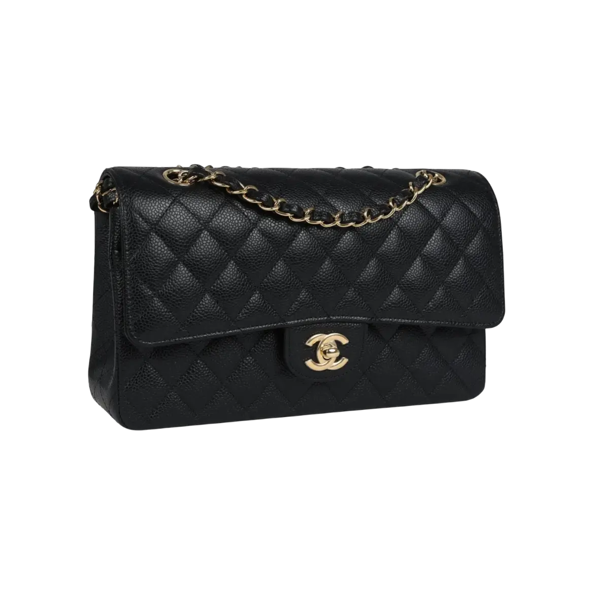 Chanel Classic Double Flap Bag Black Caviar Gold Hardware Chrome Dubai
