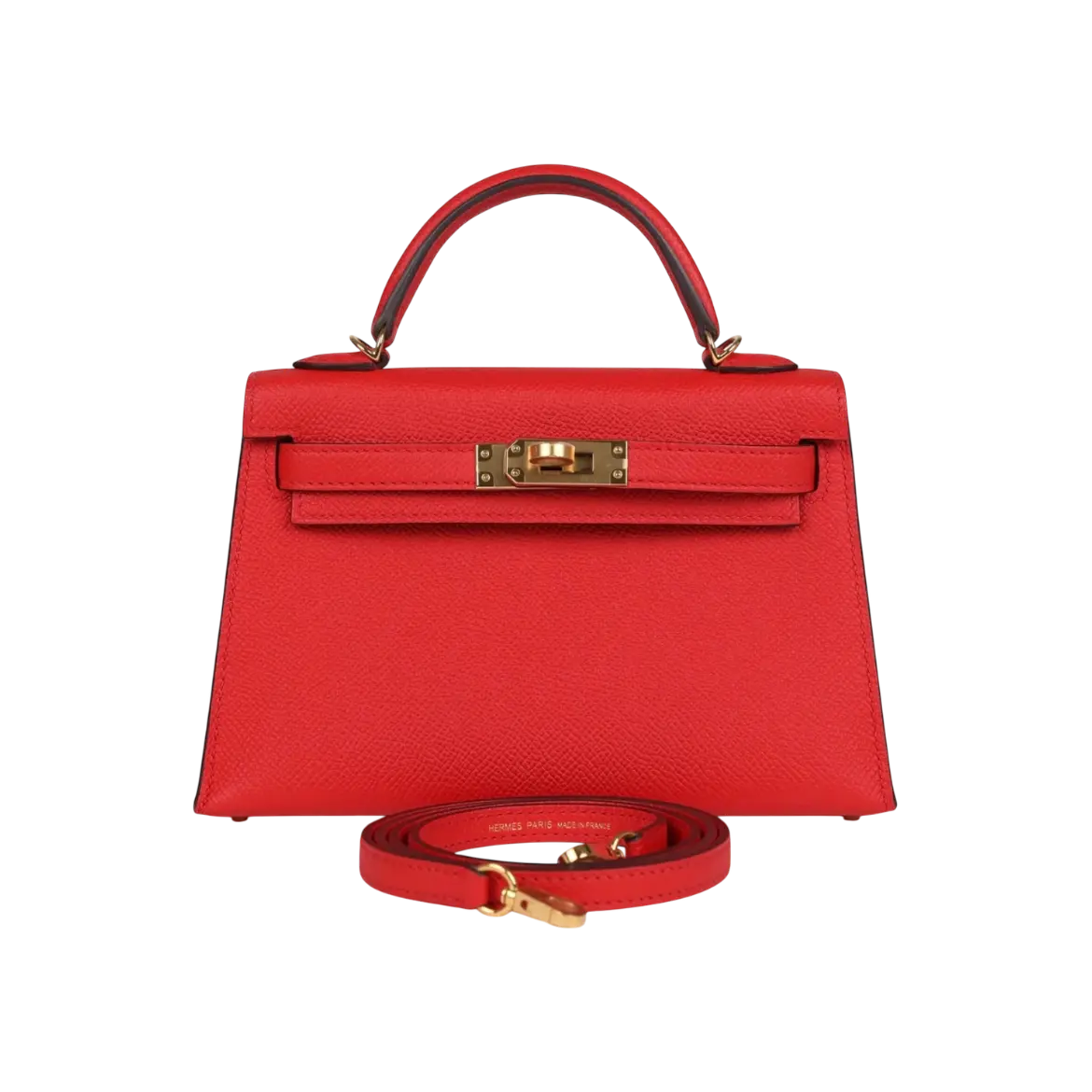 Hermès Mini Kelly Sellier Rouge de Coeur Epsom Gold Hardware Chrome Dubai