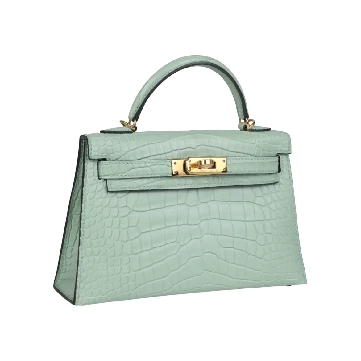 Hermès Mini Kelly Sellier Vert D'Eau Matte Alligator Gold Hardware Chrome Dubai