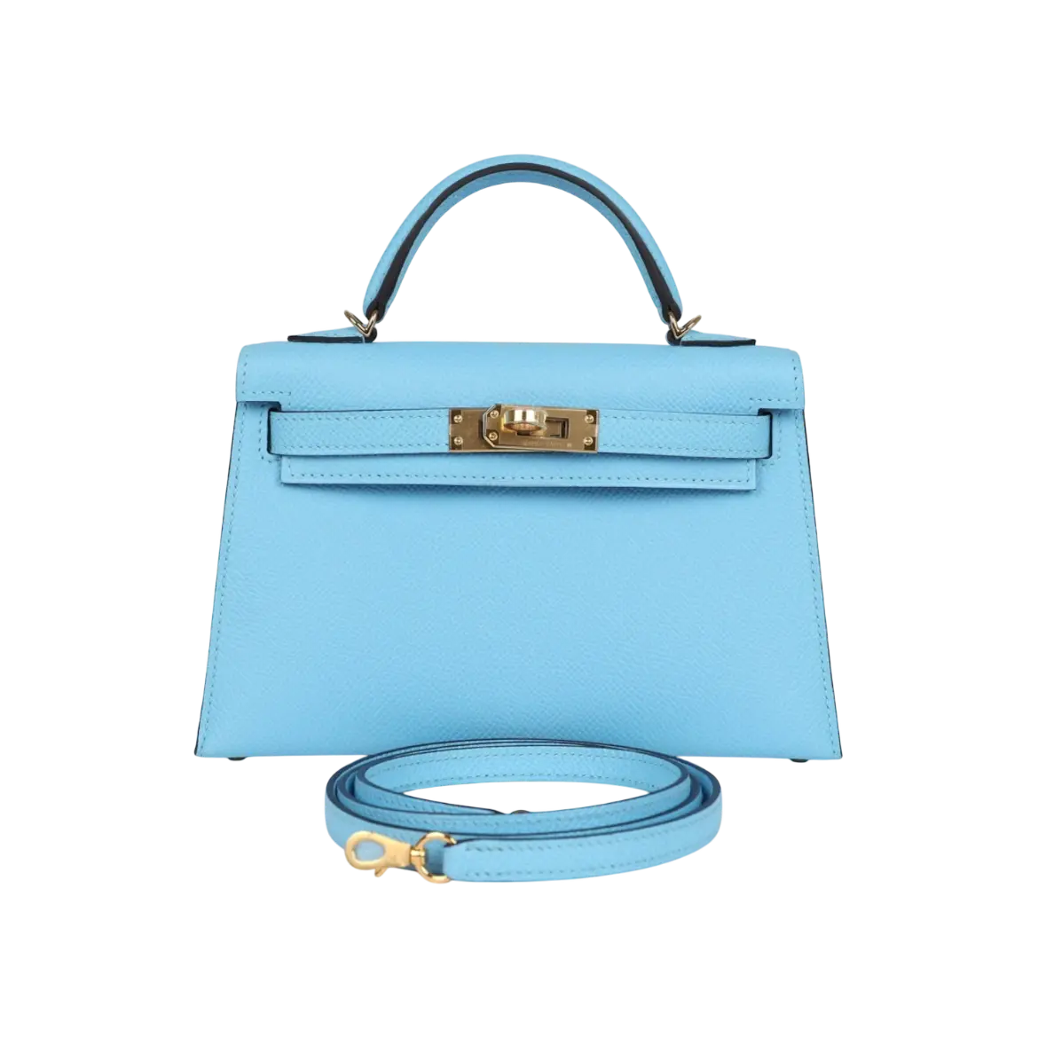 Hermès Mini Kelly Sellier Celeste Epsom Gold Hardware Chrome Dubai
