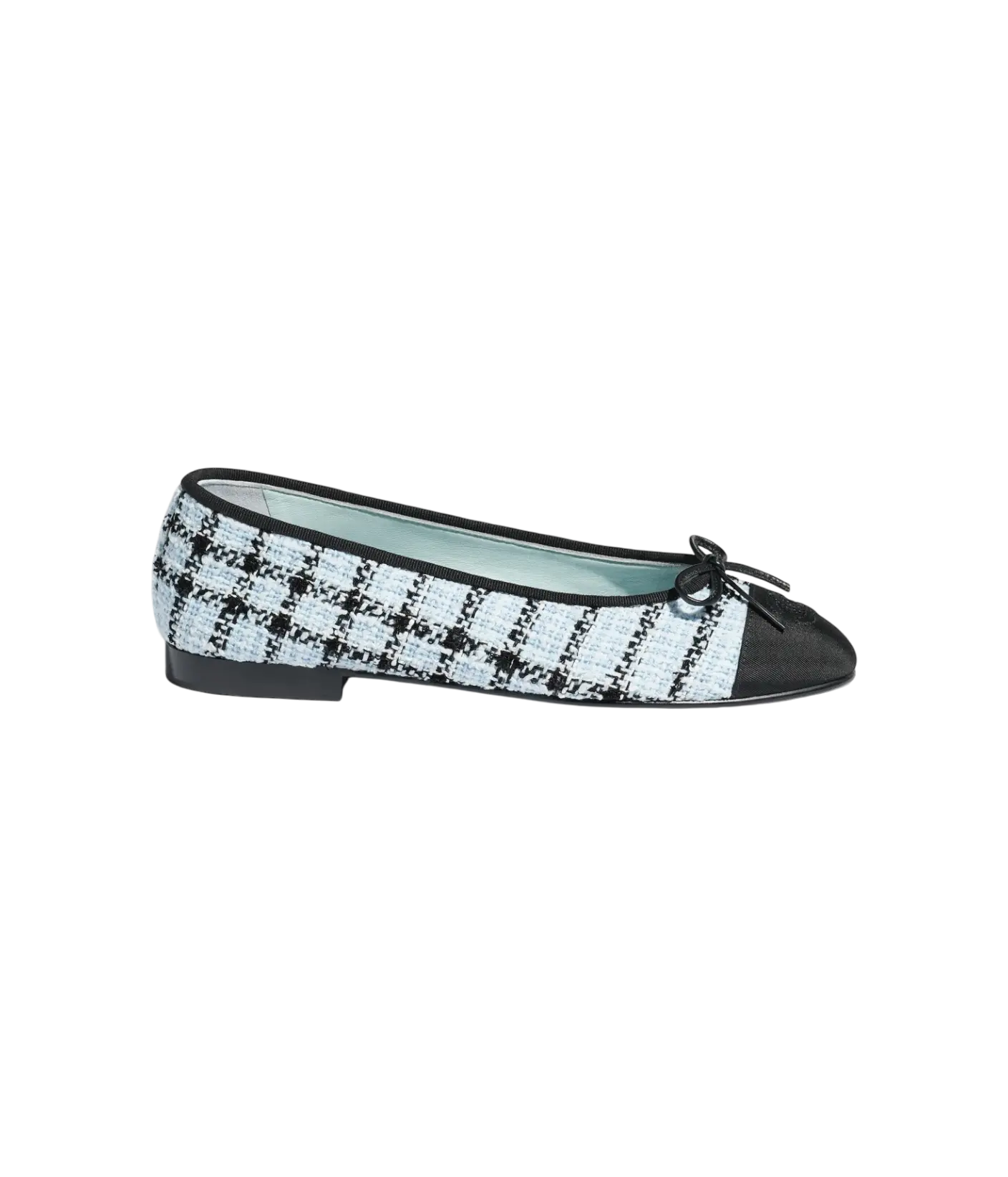 Chanel Ballet Flats Light Blue & Black Tweed / Grosgrain Chrome Dubai