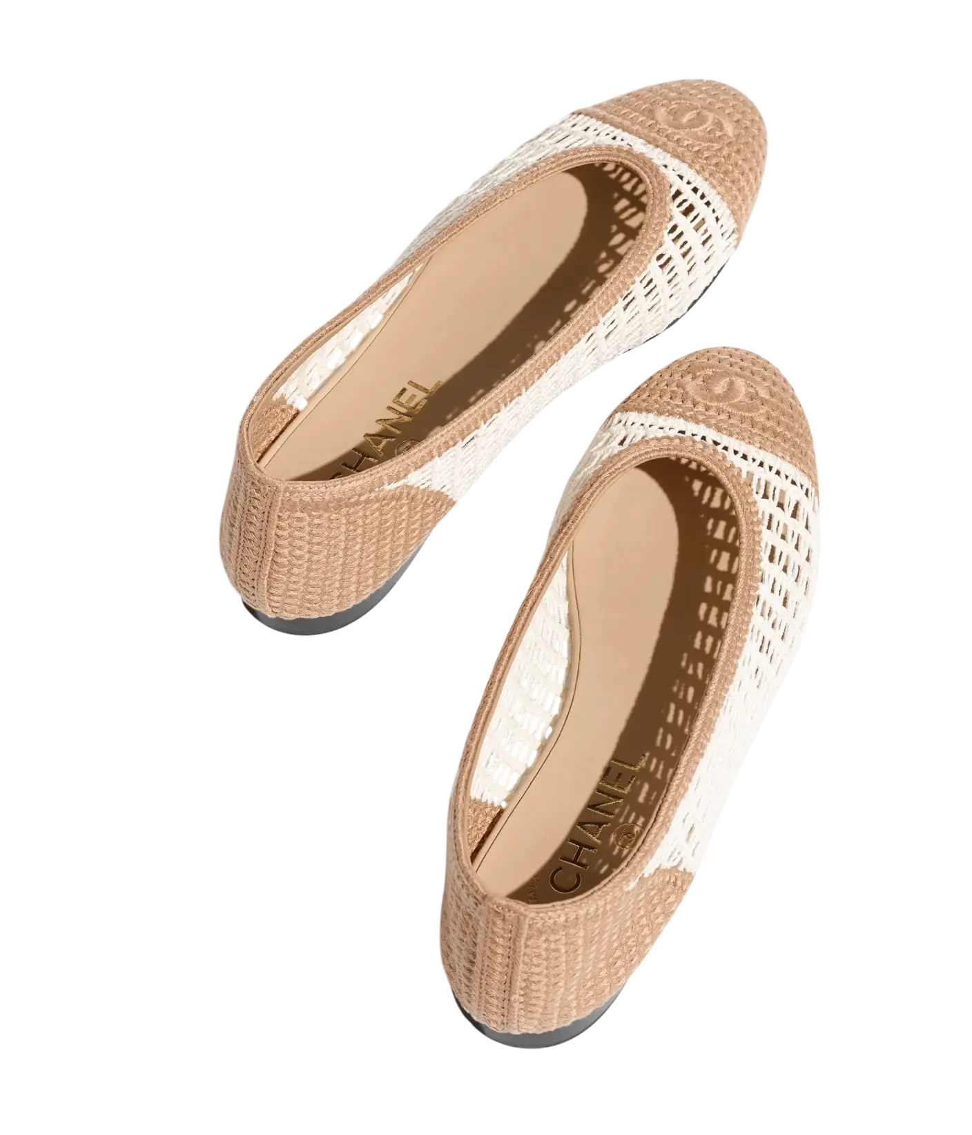 Chanel Ballet Flats White & Beige Raffia Chrome Dubai