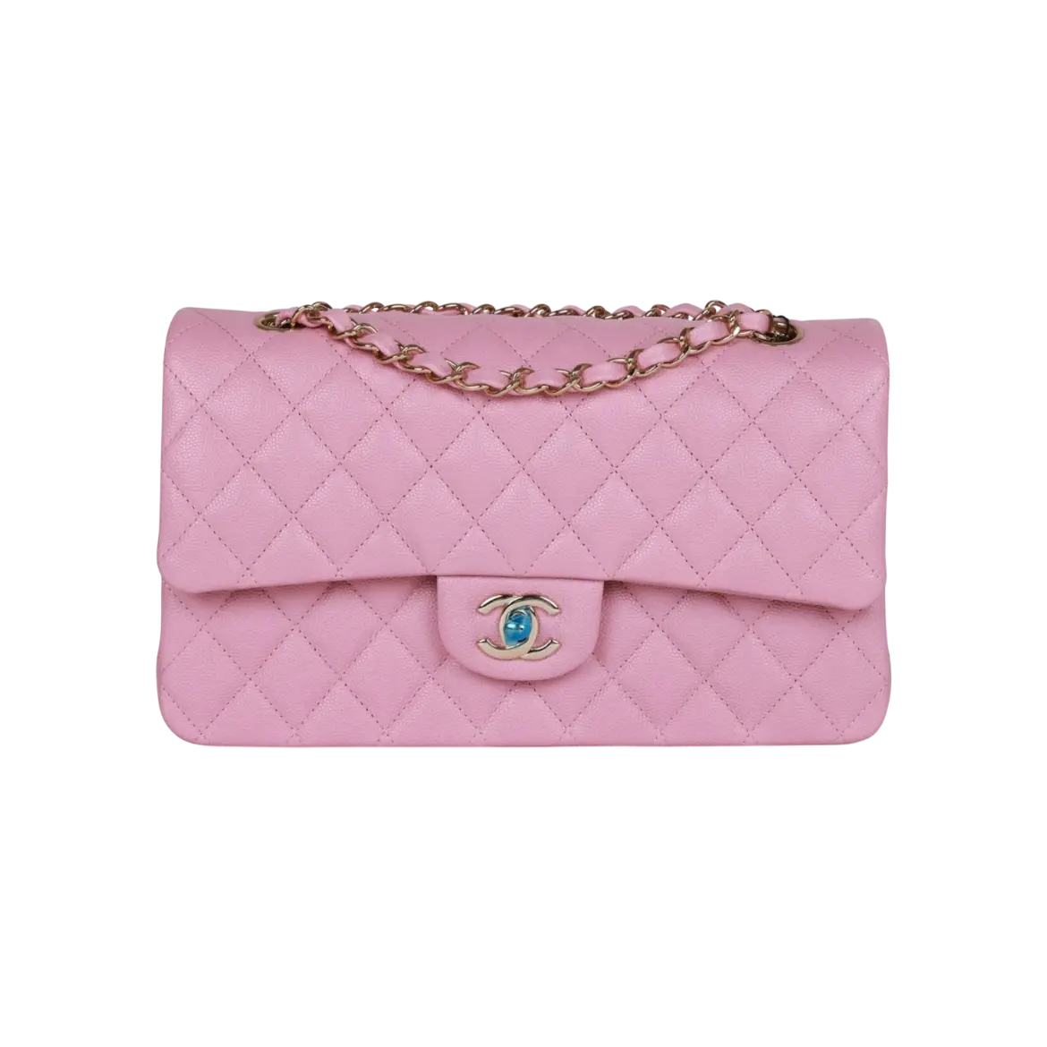 Chanel Classic Double Flap Bag Dark Pink Caviar Light Gold Hardware Chrome Dubai