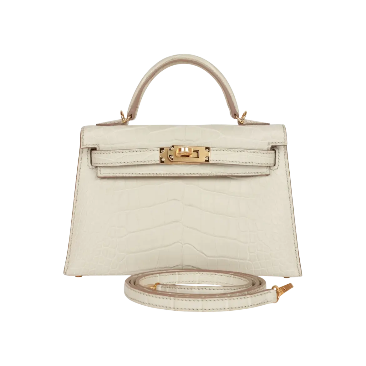 Hermès Mini Kelly Sellier Beton Matte Alligator Gold Hardware Chrome Dubai