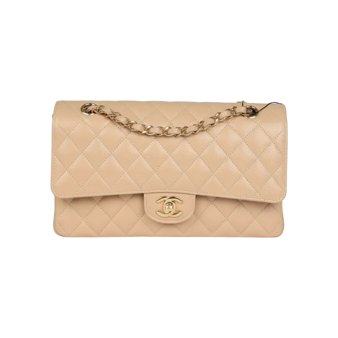 Chanel Classic Double Flap Beige Caviar Gold Hardware Chrome Dubai