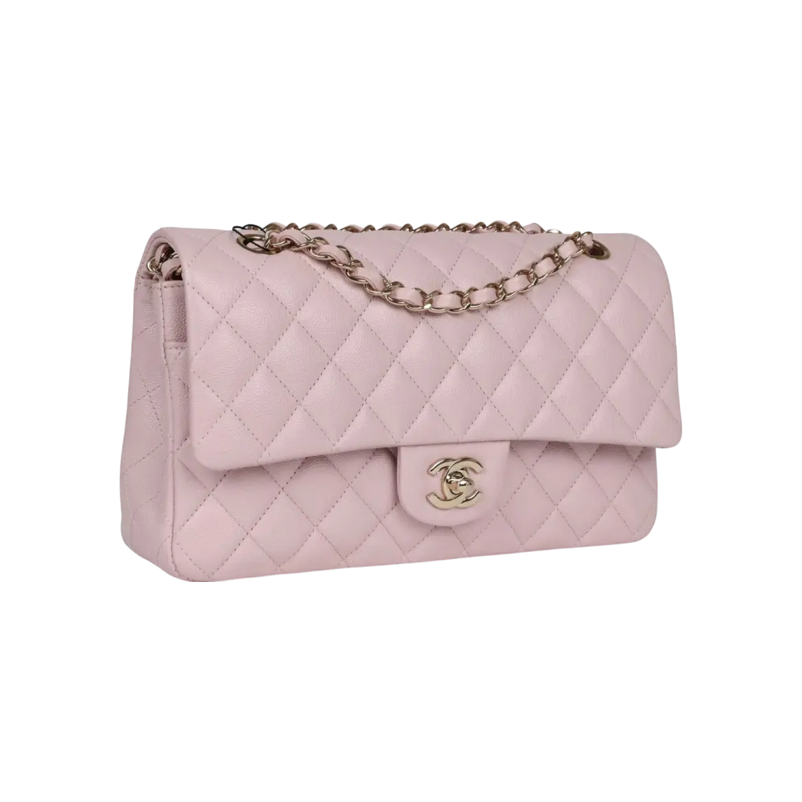 Chanel Classic Double Flap Bag Light Pink Lambskin Light Gold Hardware Chrome Dubai