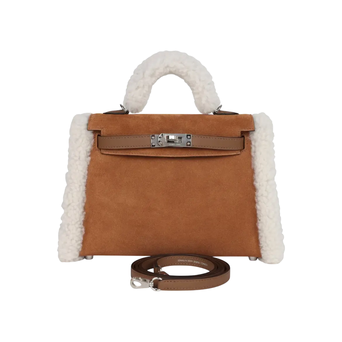 Hermès Mini Kelly Teddy Chamois Shearling / Swift Palladium Hardware Chrome Dubai