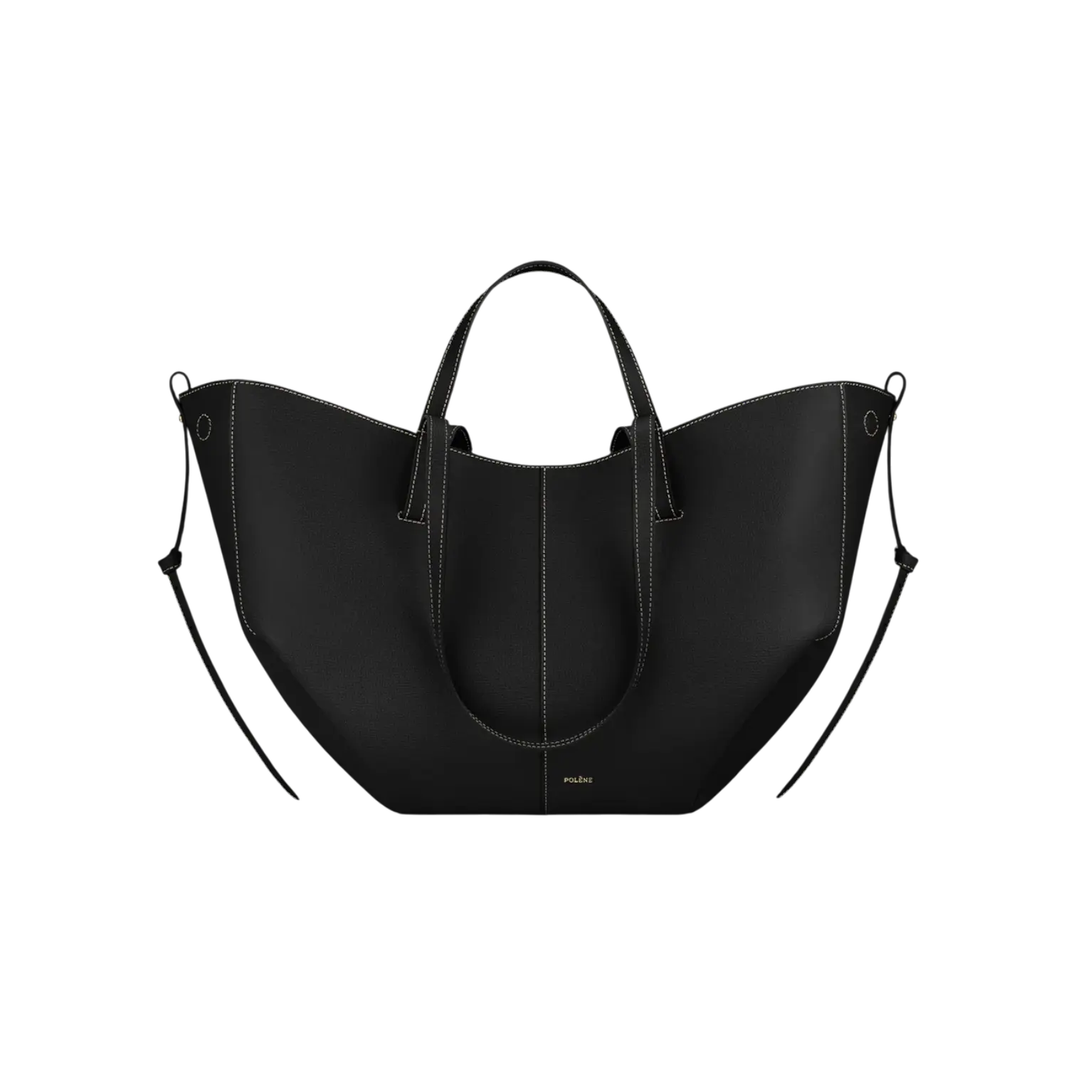 Polene Cyme Tote Bag Black Ecru Stitching Chrome Dubai