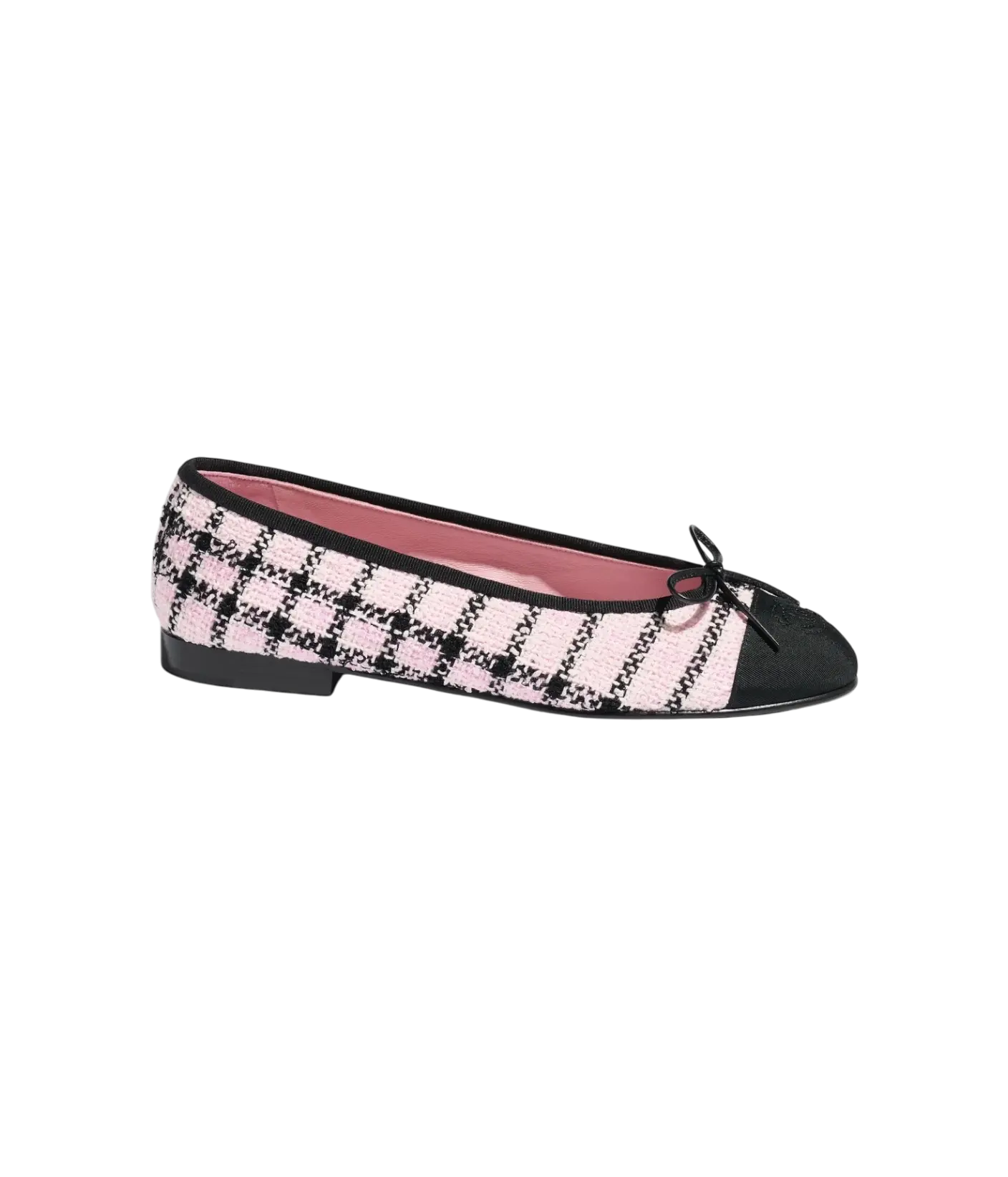 Chanel Ballet Flats Pink & Black Tweed / Grosgrain Chrome Dubai