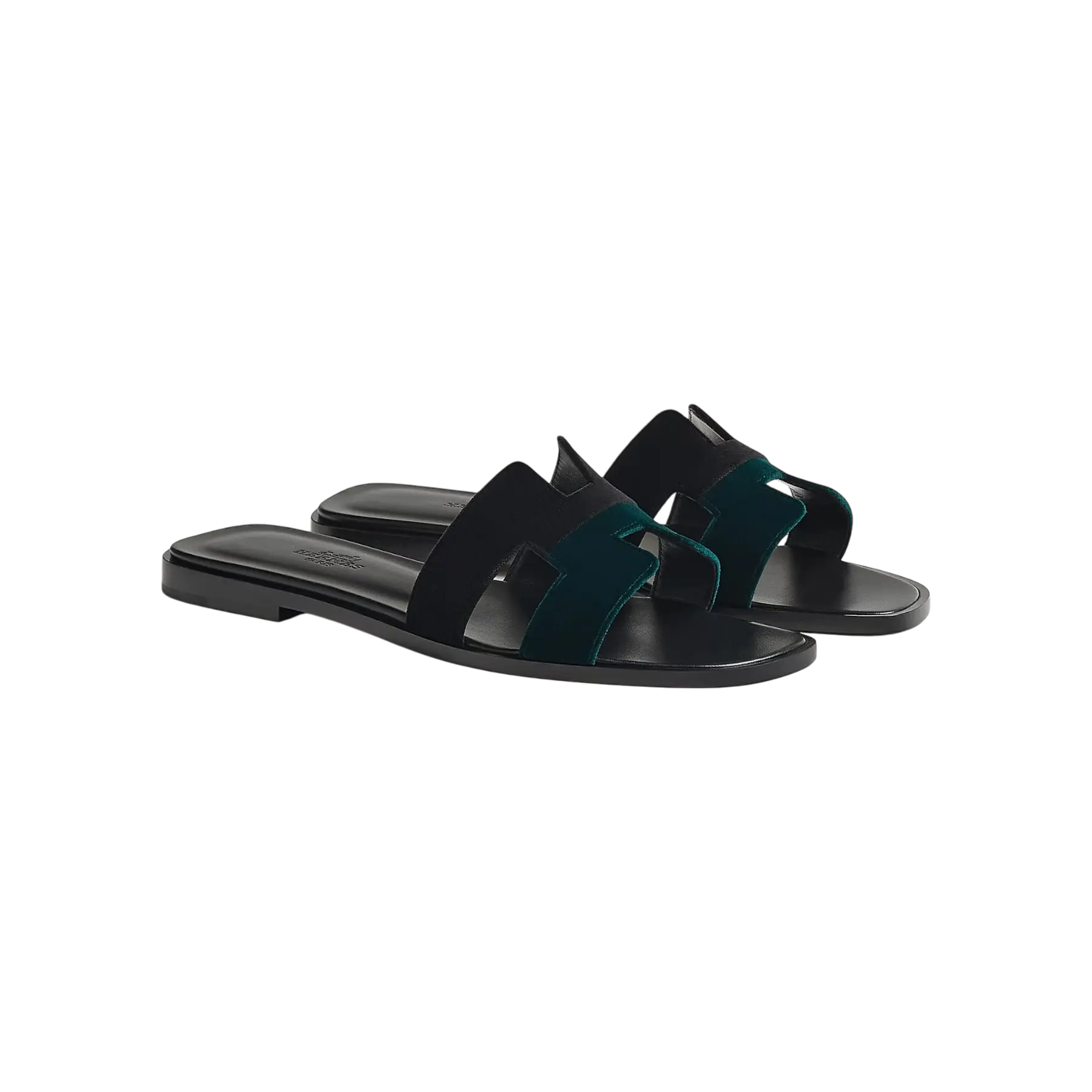 Hermes Oran Sandal Noir / Vert Mousse Chrome Dubai