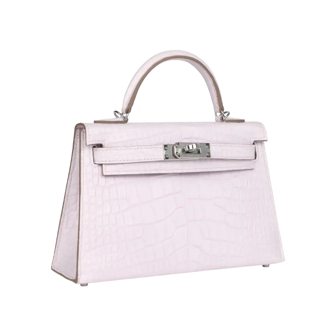 Hermès Mini Kelly Sellier Mauve Pale Boreal Satin Alligator Palladium Hardware Chrome Dubai