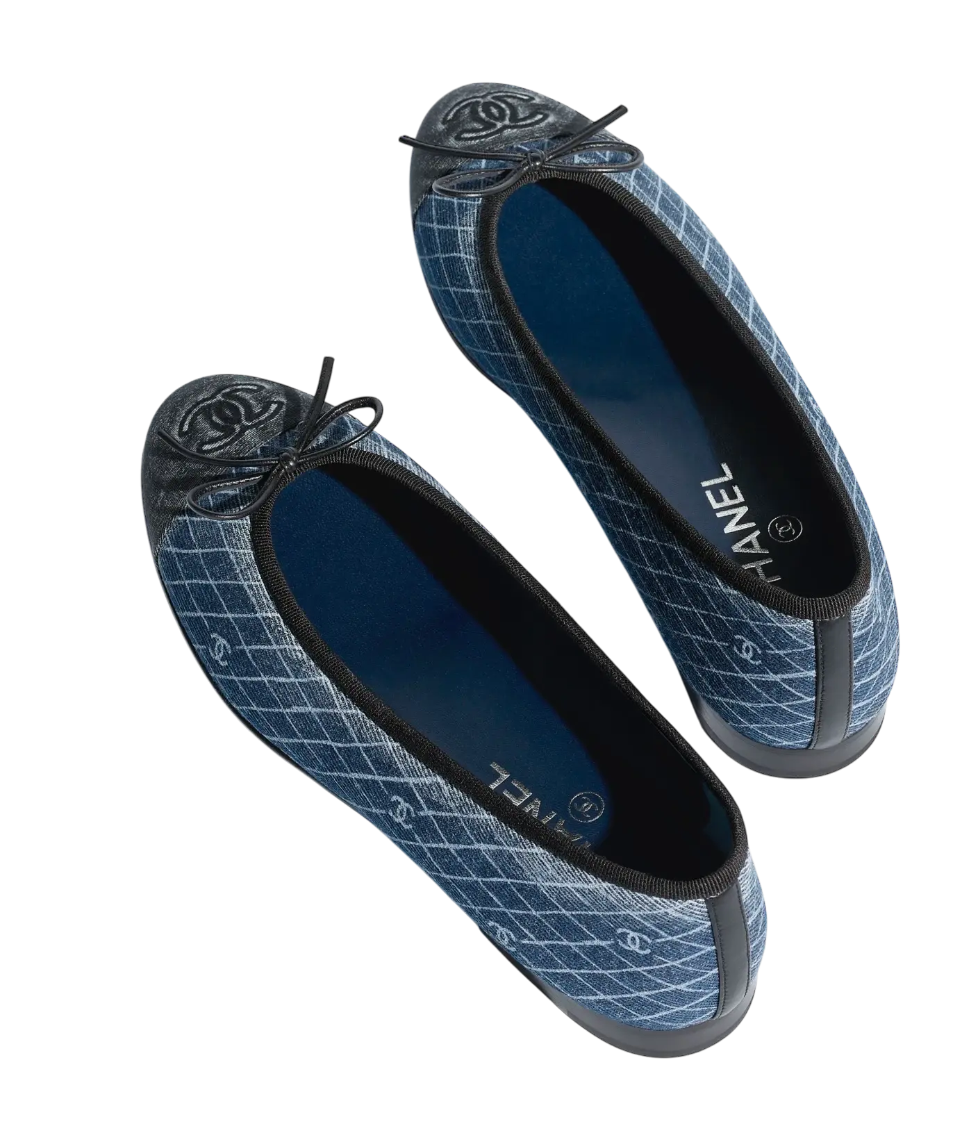Chanel Ballet Flats Navy Blue & Dark Grey Denim Chrome Dubai