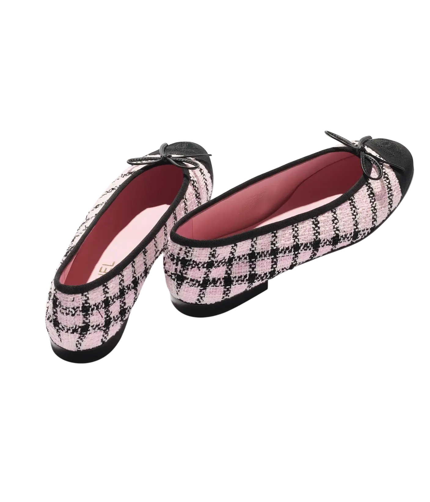 Chanel Ballet Flats Pink & Black Tweed / Grosgrain Chrome Dubai