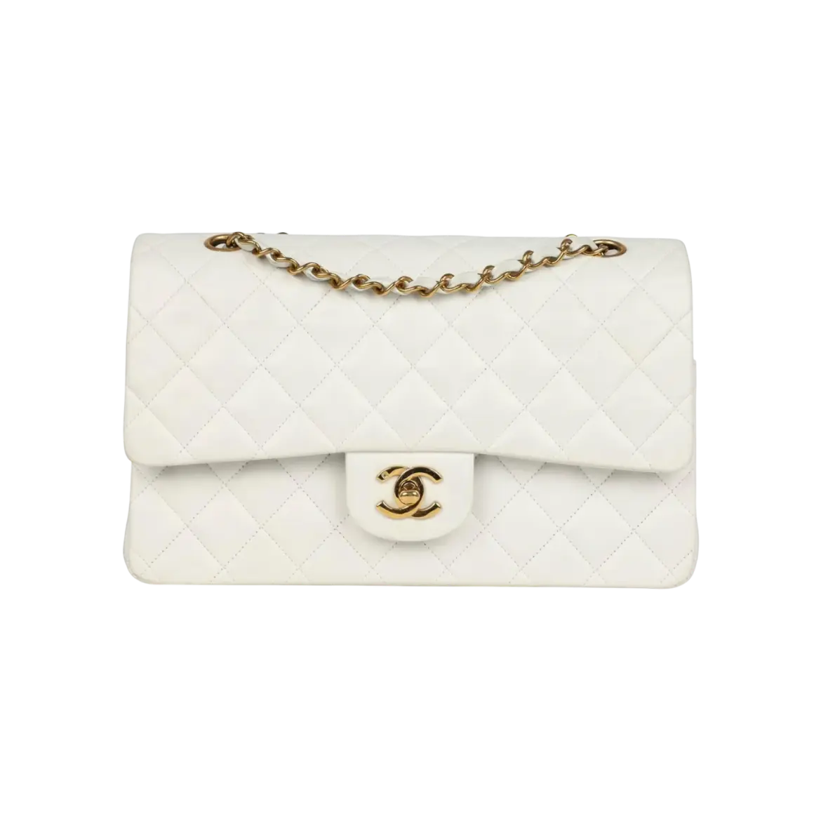 Chanel Classic Double Flap Bag White Lambskin Gold Hardware Chrome Dubai