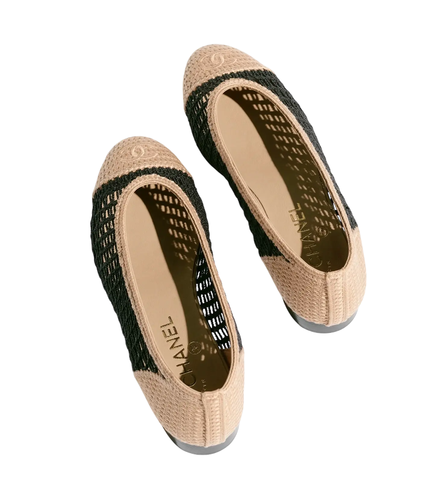 Chanel Ballet Flats Black & Beige Raffia Chrome Dubai