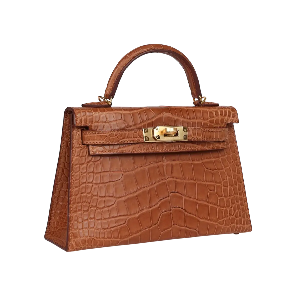 Hermès Mini Kelly Sellier Gold Matte Alligator Gold Hardware Chrome Dubai