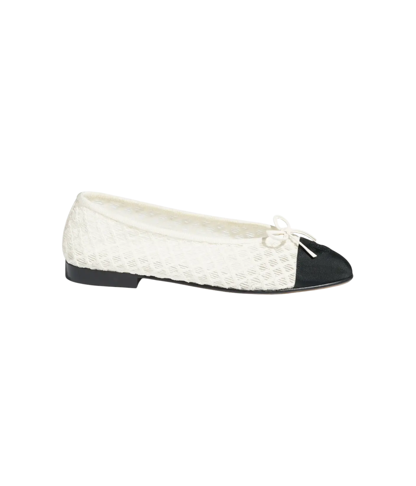 Chanel Ballet Flats White & Black Embroidery / Grosgrain Chrome Dubai