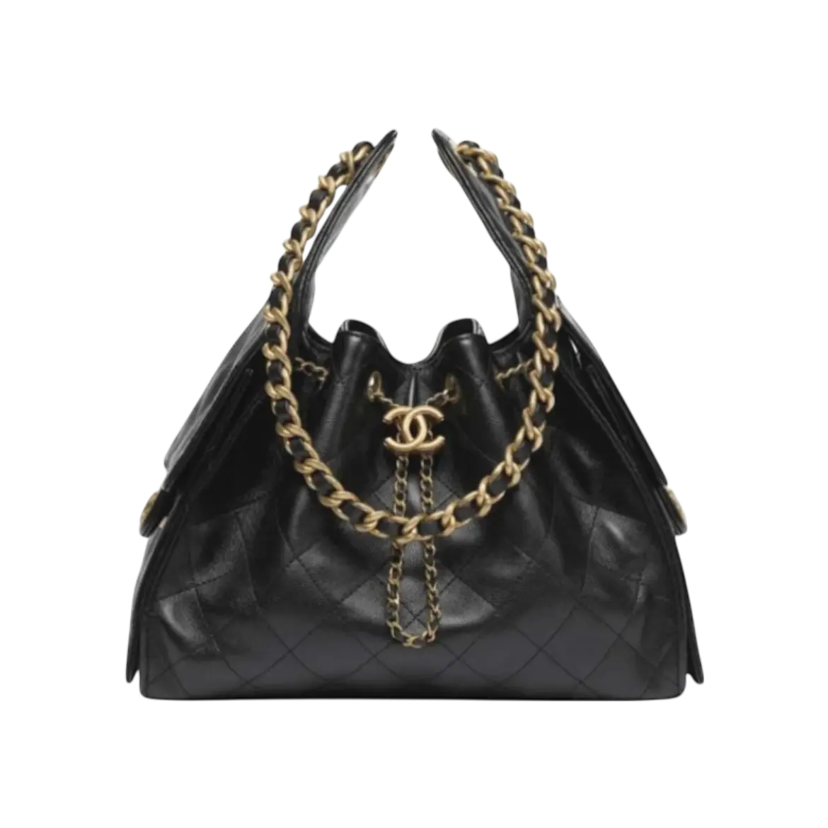 Chanel 25 Small Handbag Black Gold Chrome Dubai