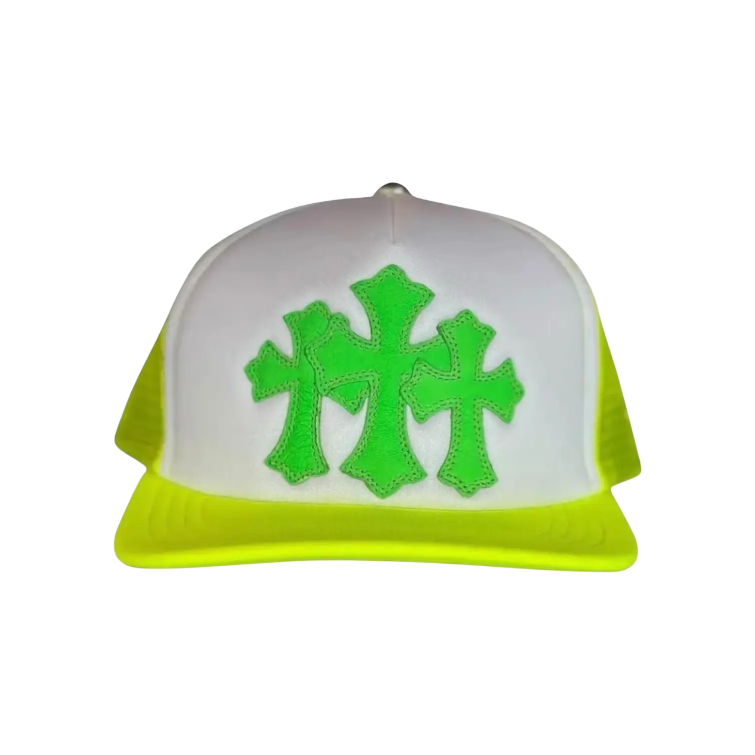 Chrome Hearts Trucker Hat Cemetery Cross Neon Yellow Chrome Dubai